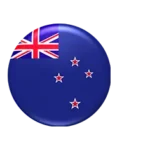 New Zealand flag in a 3D circle, featuring a blue background with the Union Jack and four red stars.