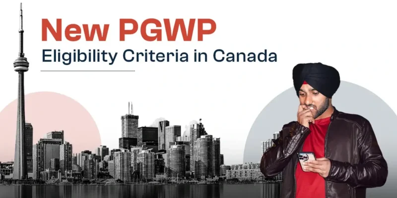 Text "New PGWP eligibility criteria in Canada" displayed in a clear infographic format.