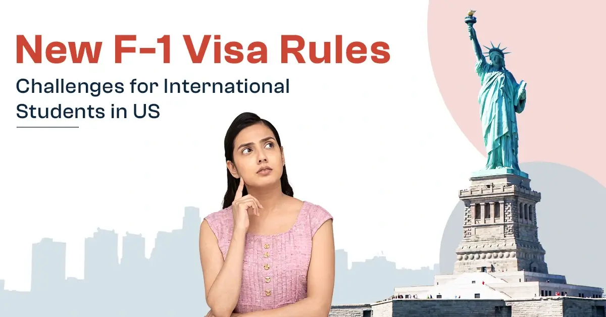 Image showing challenges faced by international students in the US due to new F-1 visa rules.