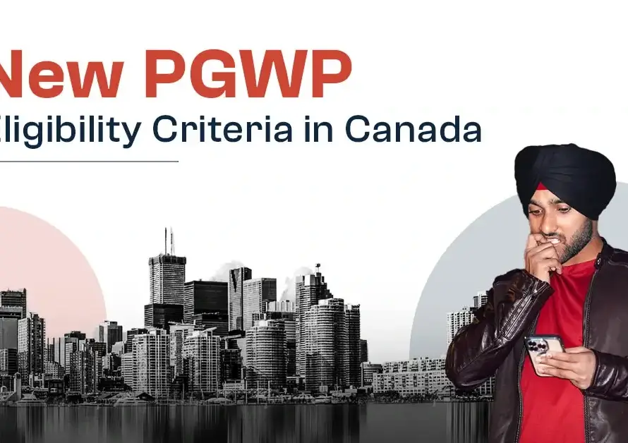 Text "New PGWP eligibility criteria in Canada" displayed in a clear infographic format.