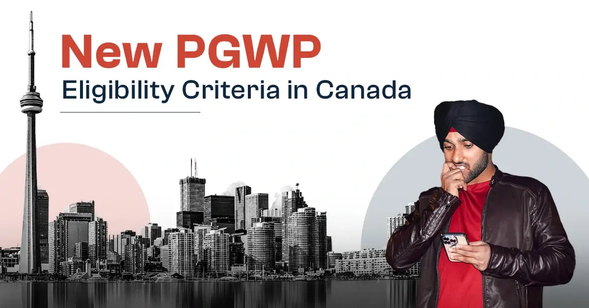 Text "New PGWP eligibility criteria in Canada" displayed in a clear infographic format.